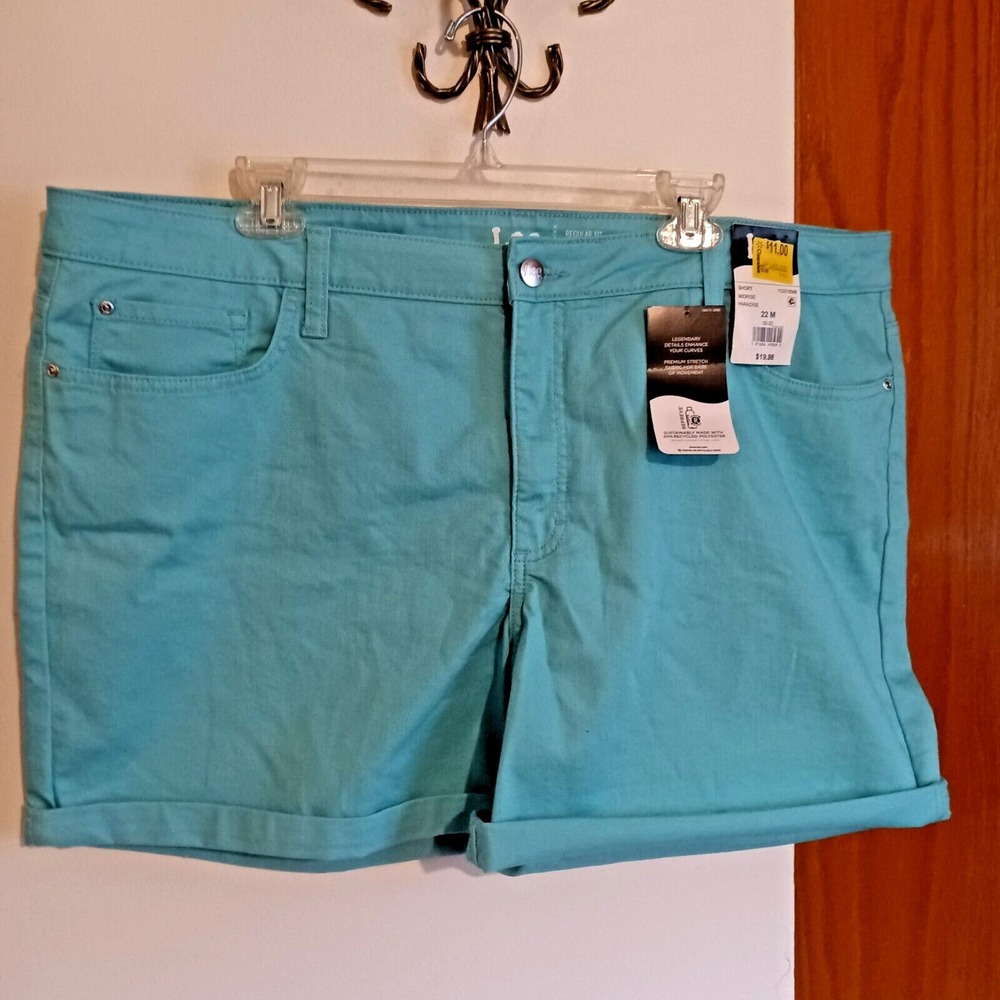 NWT – Lee Women's Aqua Bermuda Denim Jean Shorts - Mid Rise Roll Cuff – Size 22M